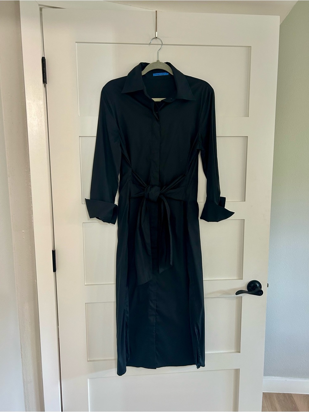 J. McLaughlin Black Long Sleeve Tie-Waist Shirt Dress